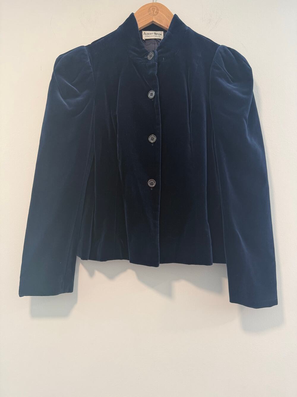 Vintage Union Tag Albert Nipon Skirt Suit w Blazer Blue Thick Velvet Size 4/6 JL